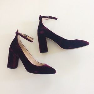 Gianni Bini Ankle Strap Heels in Burgundy Velvet